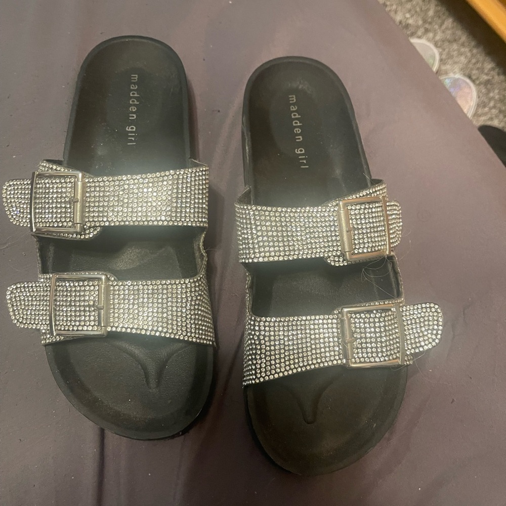 Madden Girl Black Slides with Sparkling Straps